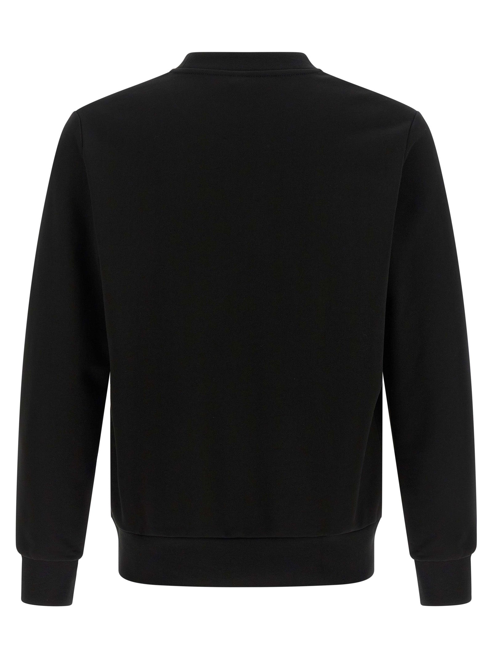 Sweat-shirt en coton noir de la marque Lacoste porté, avec logo crocodile visible sur la poitrine.