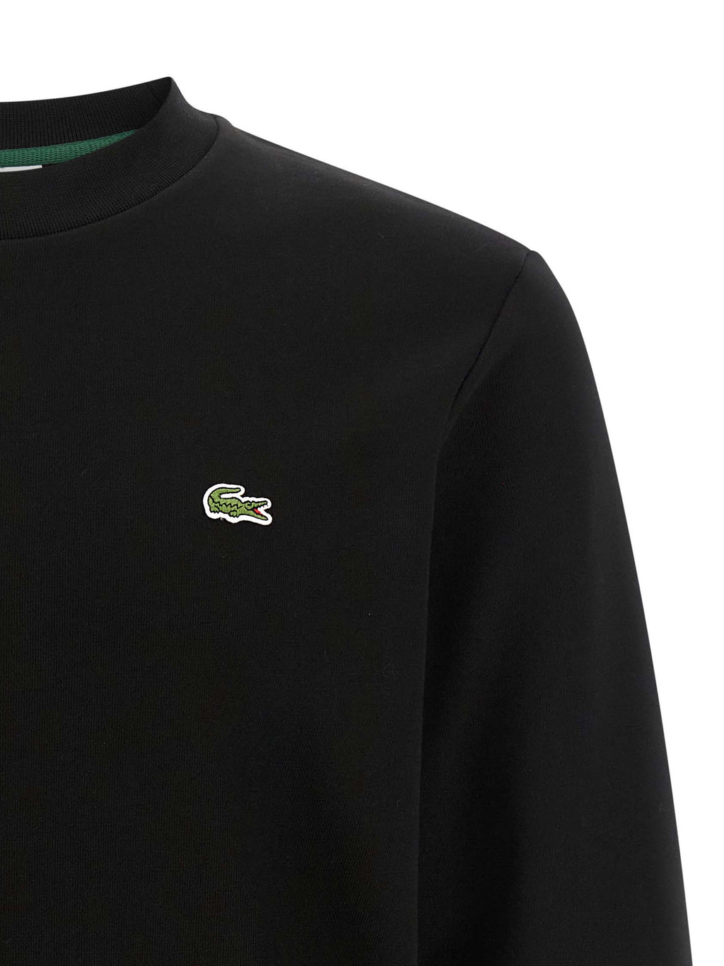 Sweat-shirt noir en coton de Lacoste avec logo crocodile brodé, manche longue, style décontracté et confort optimal.
