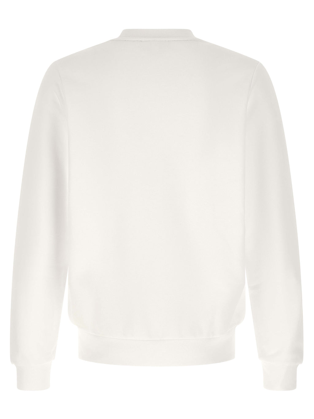 Sweat-shirt blanc en coton de la marque Lacoste, avec logo crocodile brodé sur la poitrine, porté sur un mannequin.
