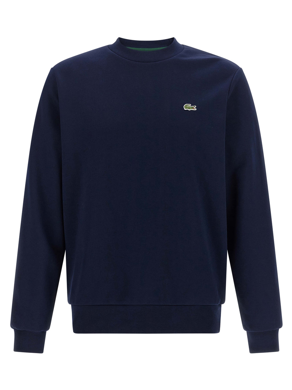 Sweatshirt en coton bleu Lacoste avec logo crocodile, col rond et manches longues, pour homme ou femme.