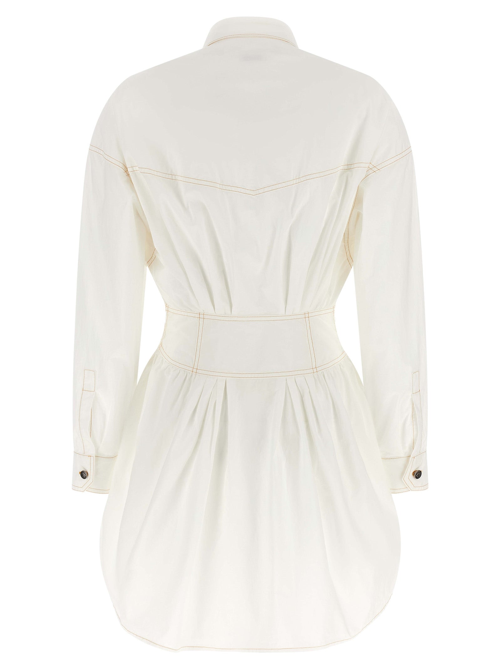 Robe courte en coton blanc de Versace, style élégant avec coupe fluide et détails sophistiqués, parfaite pour une tenue chic.