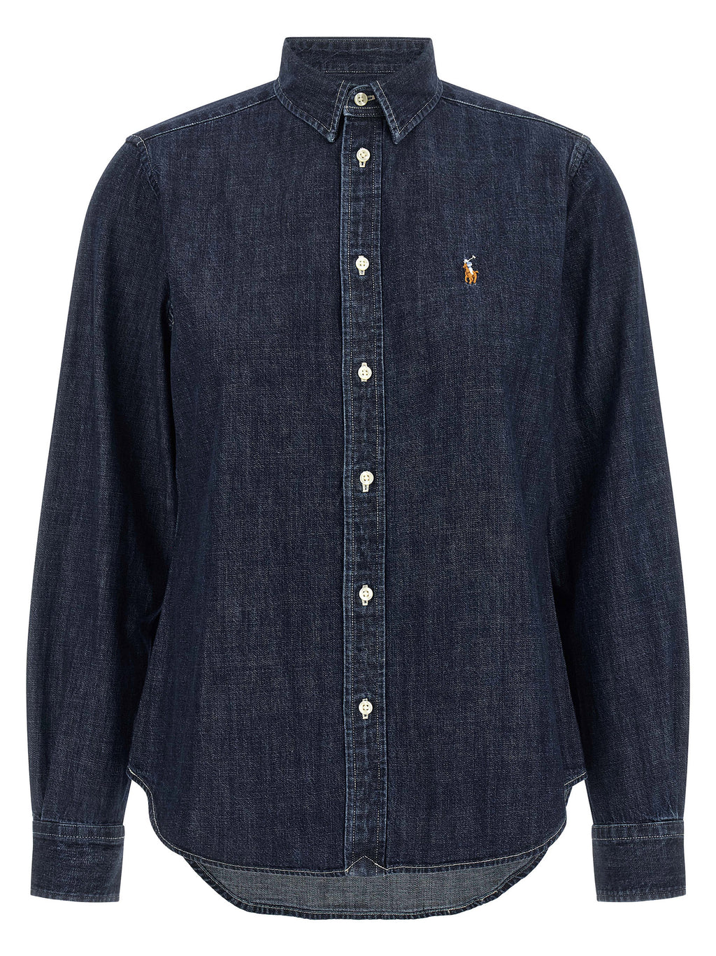 Chemise en coton bleue Polo Ralph Lauren, blouse élégante avec col classique et manches longues, portée décontractée ou élégante.