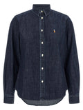 Chemise en coton bleue Polo Ralph Lauren, blouse élégante avec col classique et manches longues, portée décontractée ou élégante.