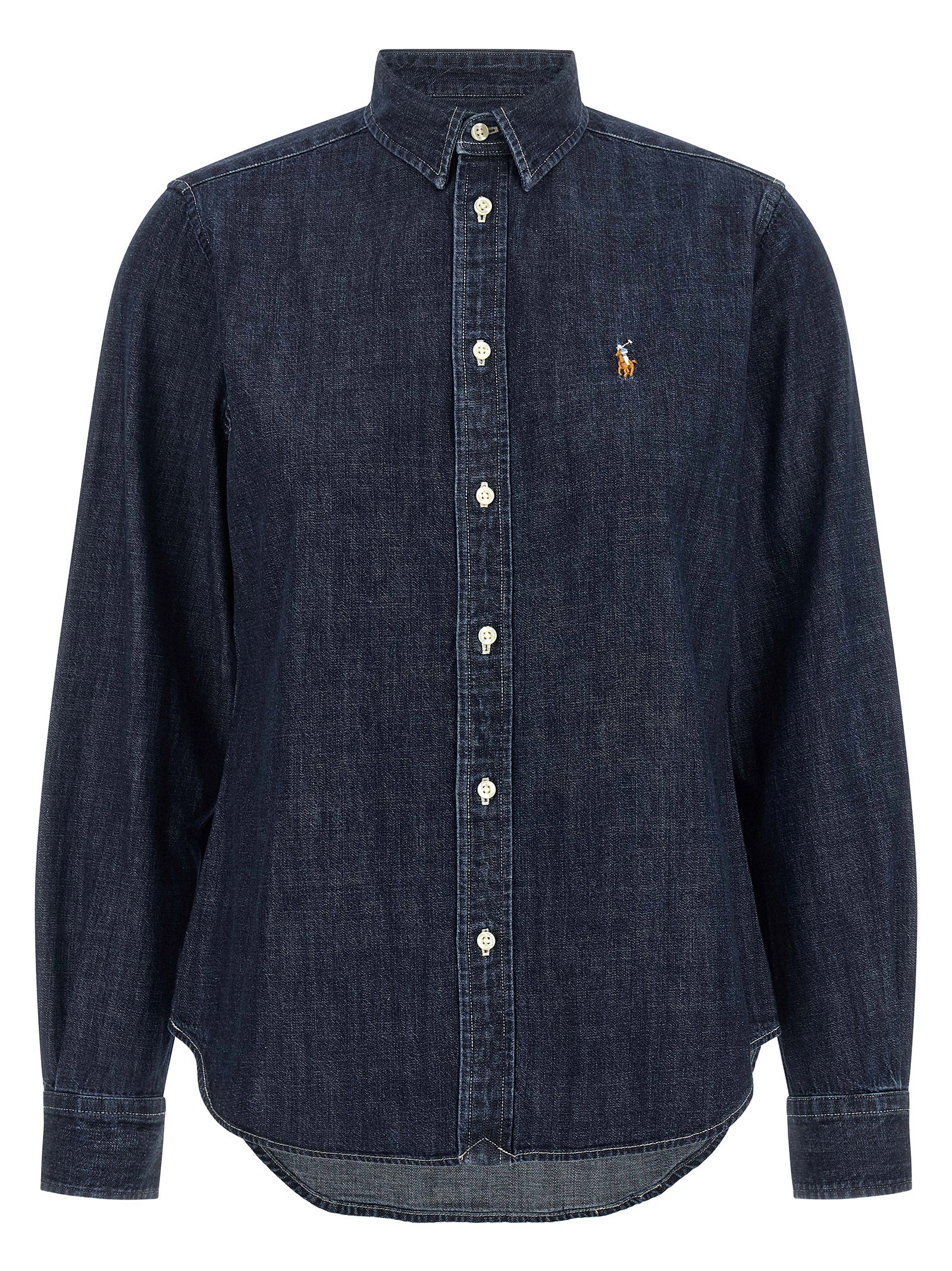 Chemise en coton bleue Polo Ralph Lauren, blouse élégante avec col classique et manches longues, portée décontractée ou élégante.