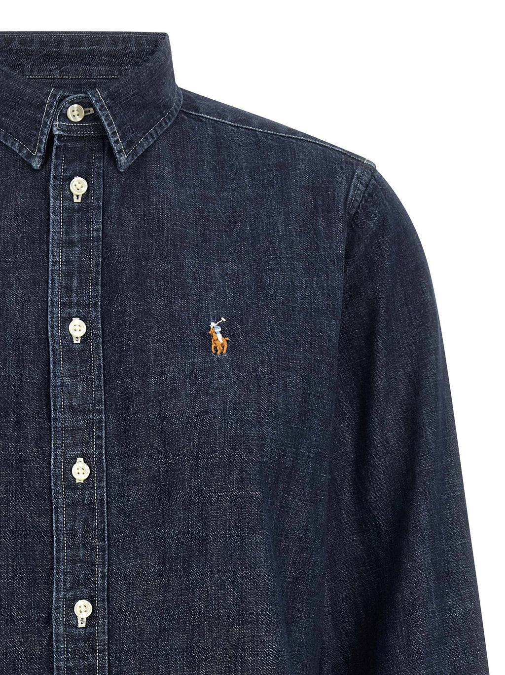 Chemise en coton bleu Polo Ralph Lauren, élégante blouse pour femme avec col classique et boutons.
