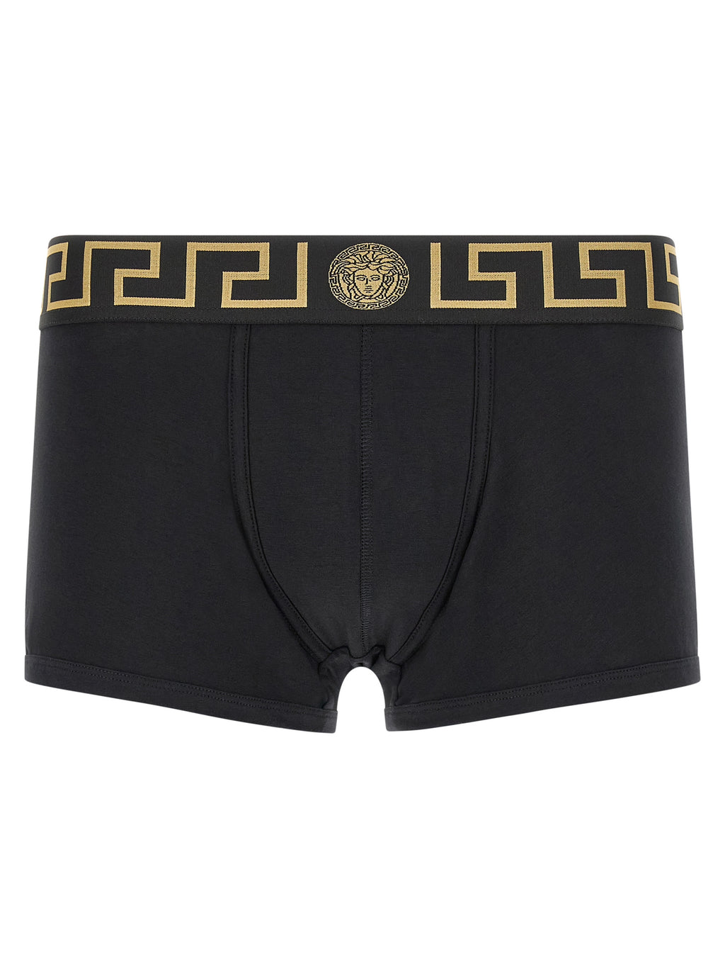 Boxers en coton noir de marque Versace, design élégant avec logo visible, confort et style pour homme.