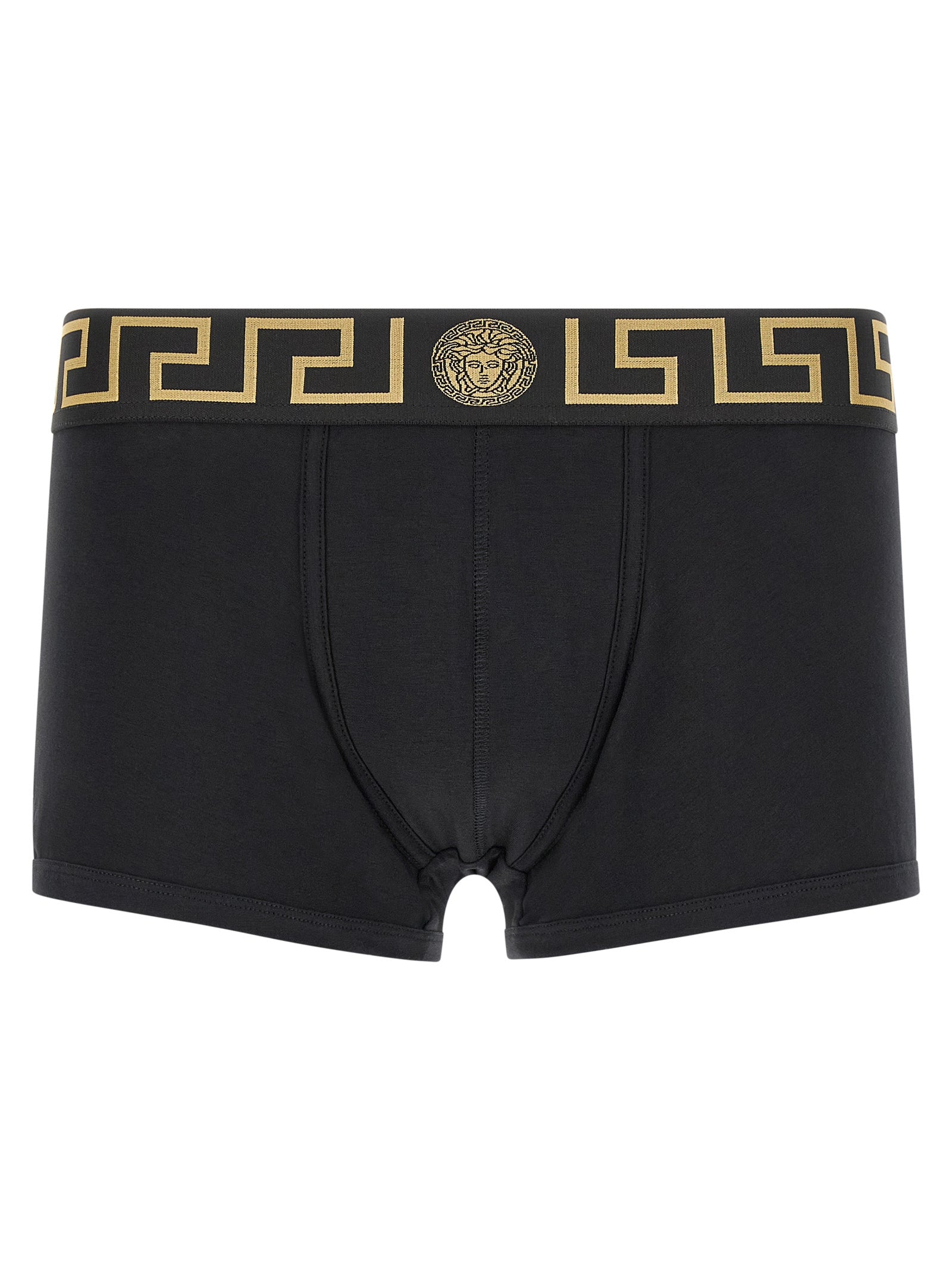 Boxers en coton noir de marque Versace, design élégant avec logo visible, confort et style pour homme.