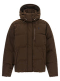 Veste longue en polyester marron de Polo Ralph Lauren, coupe classique, avec col et fermeture éclair visible.