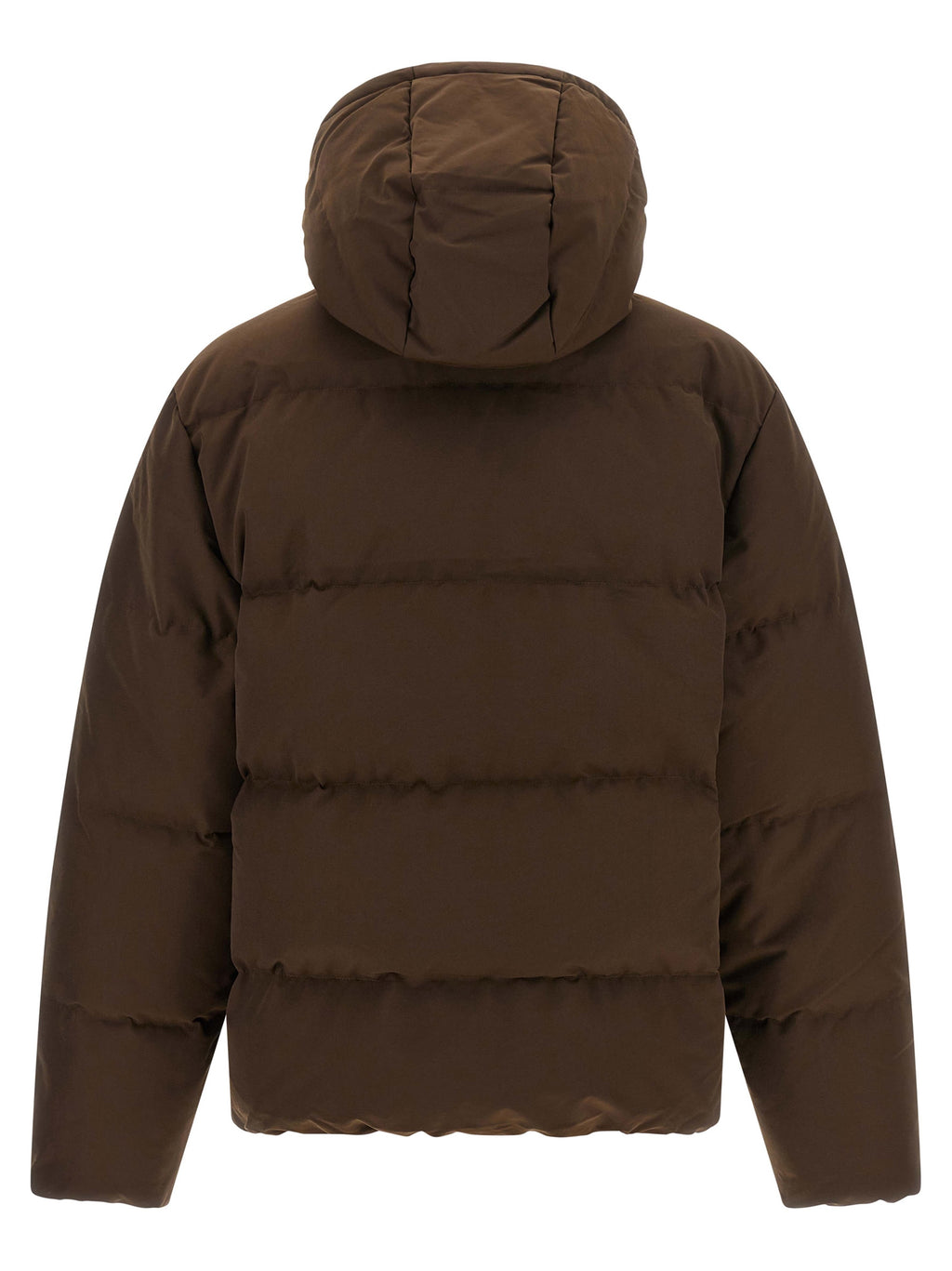 Veste longue en polyester marron de Polo Ralph Lauren, vue en gros plan sur le tissu et la coupe élégante.