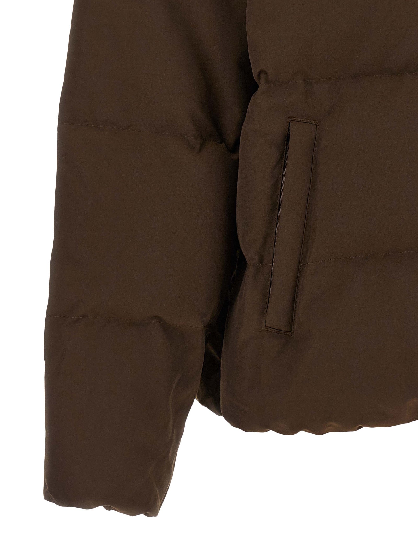 Veste longue en polyester marron de Polo Ralph Lauren, coupe élégante et classique, vue de face avec fermeture éclair.