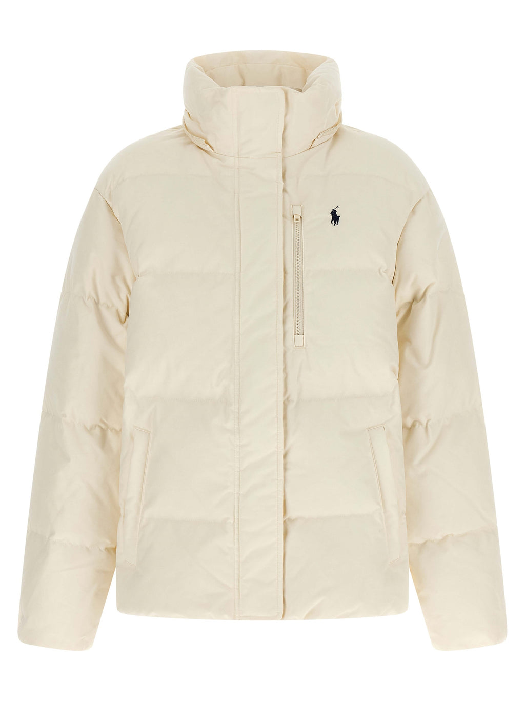 Veste longue en polyester blanche de Polo Ralph Lauren, coupe élégante et classique, visible en image.