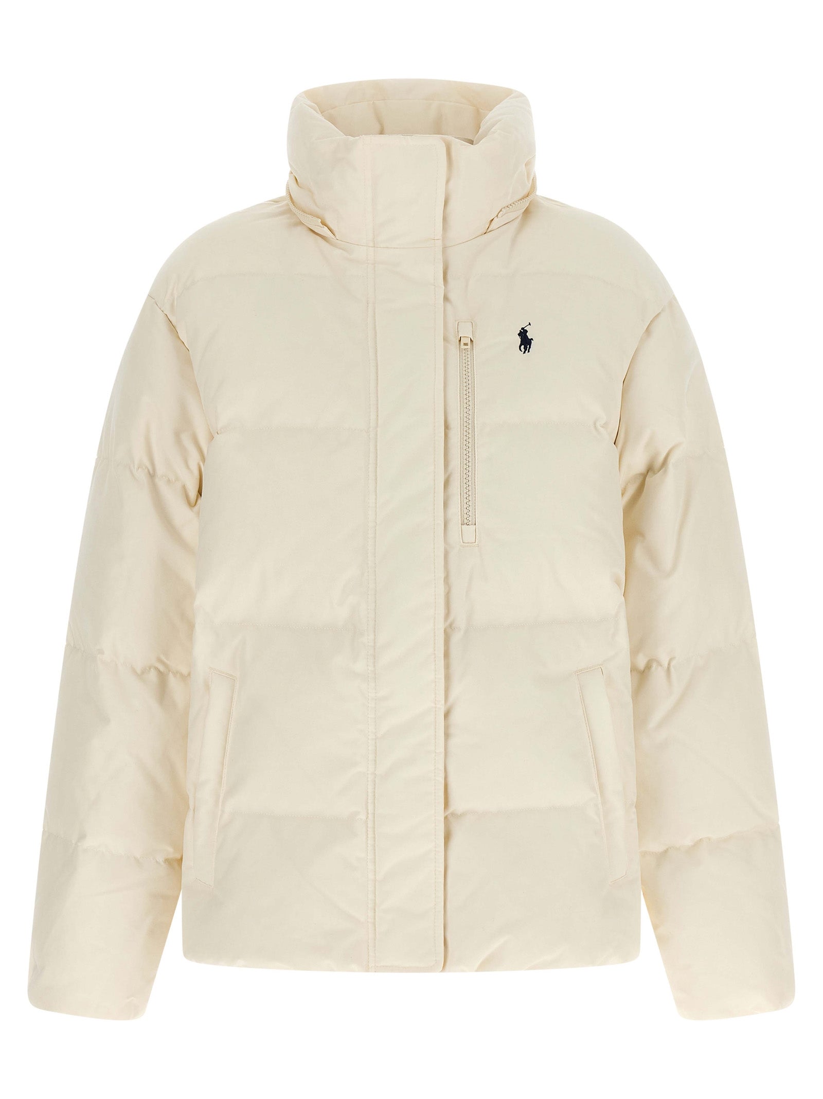 Veste longue en polyester blanche de Polo Ralph Lauren, coupe élégante et classique, visible en image.