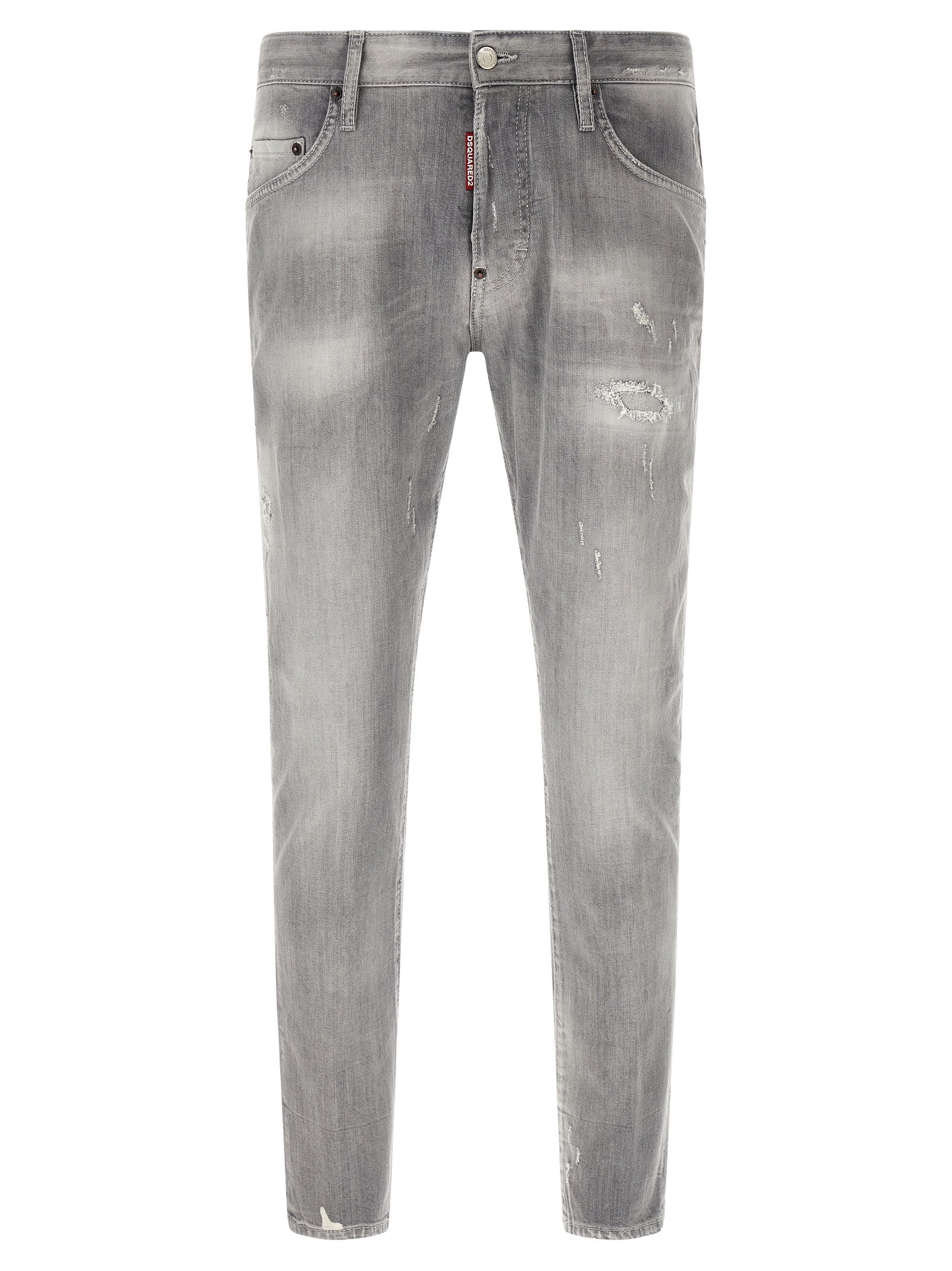 Jeans gris en coton de coupe tapered de Dsquared², visibles avec détail de la texture et de la finition en denim.