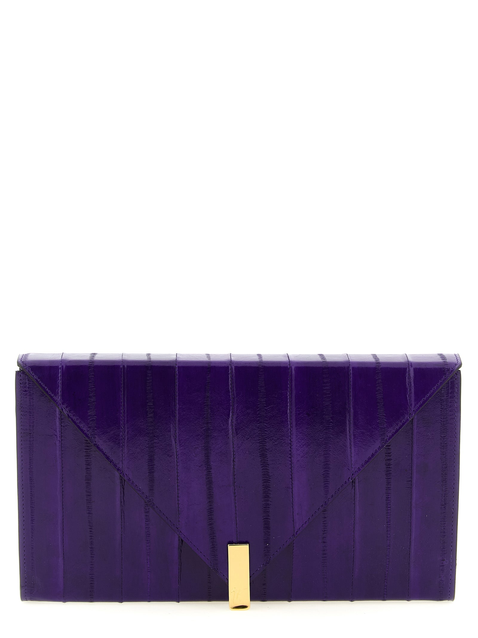 Sac pochette en cuir violet Giuseppe Zanotti, élégant et sophistiqué, avec fermeture métallique, idéal pour occasion spéciale.