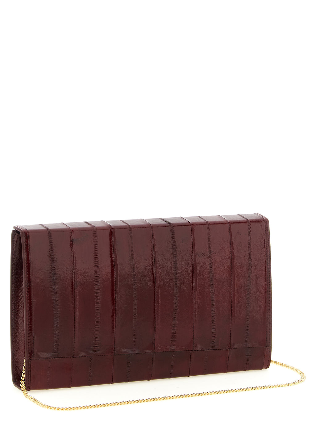 Sac clutch en cuir bordeaux Giuseppe Zanotti, élégant et sophistiqué, avec détails métalliques et fermeture raffinée.