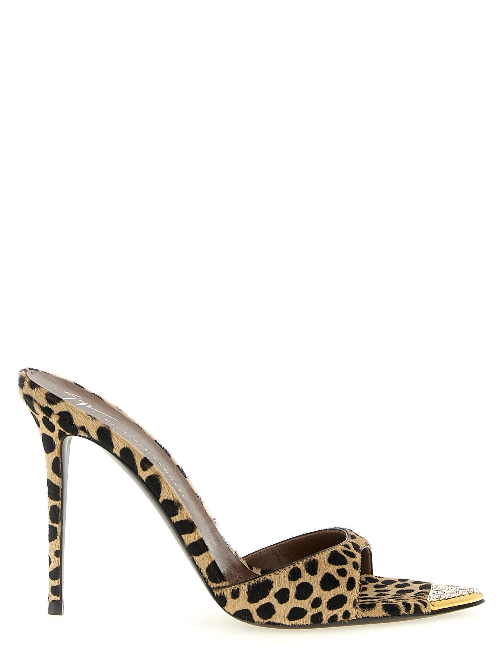 Sandales à talons stilettos en cuir de veau multicolore de Giuseppe Zanotti, avec design élégant et coloré.