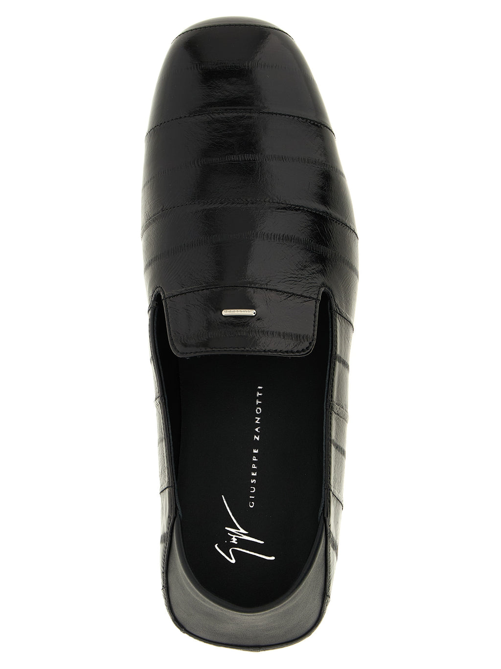 Chaussures mocassins en cuir noir Giuseppe Zanotti pour homme, slip-on élégants et modernes, vue de profil.