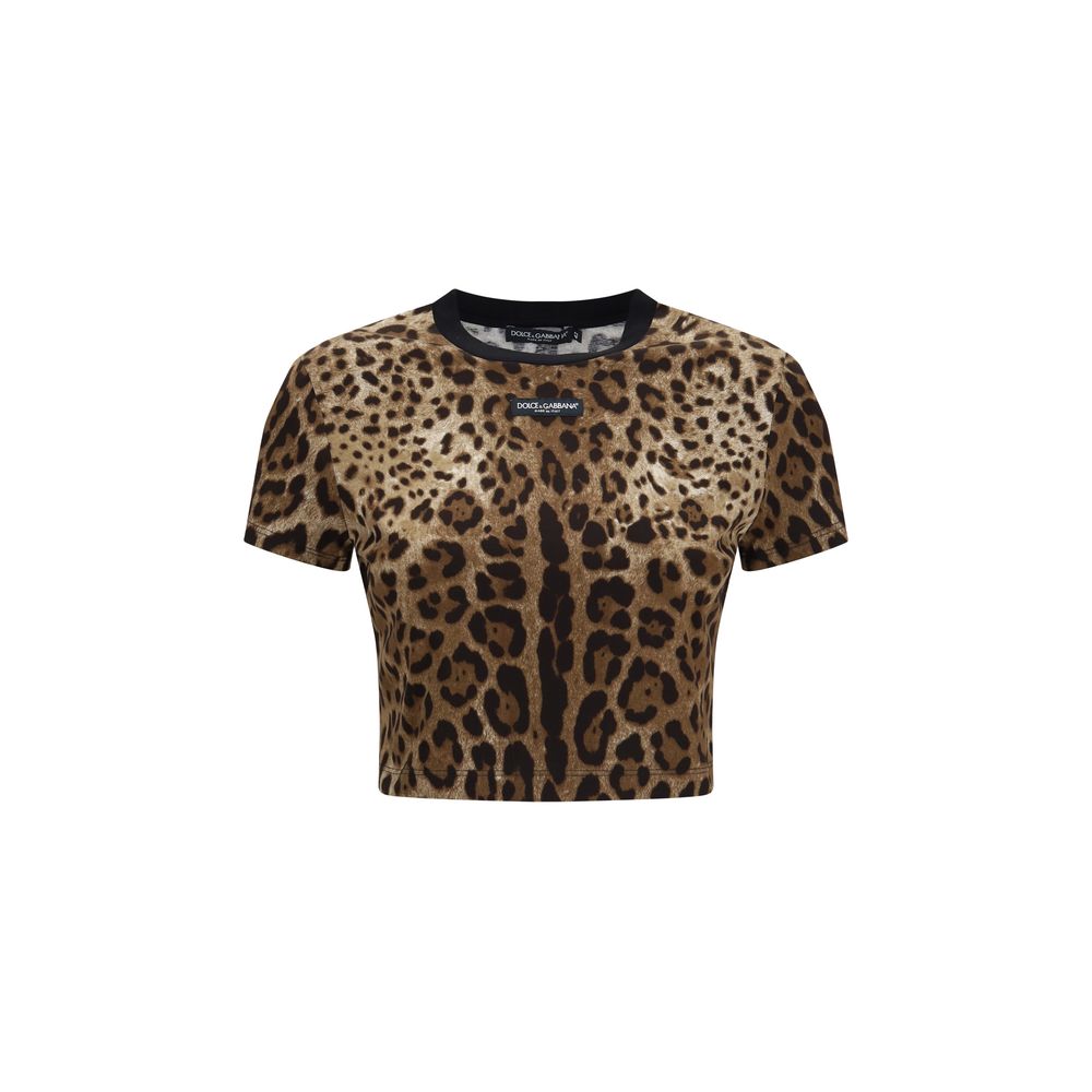 T-shirt beige en coton de Dolce & Gabbana, coupe classique, visible avec col rond et logo discrètement imprimé.