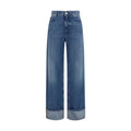 Jeans droits en coton bleu Dolce & Gabbana, vue de face, avec détails de couture et coupe classique.