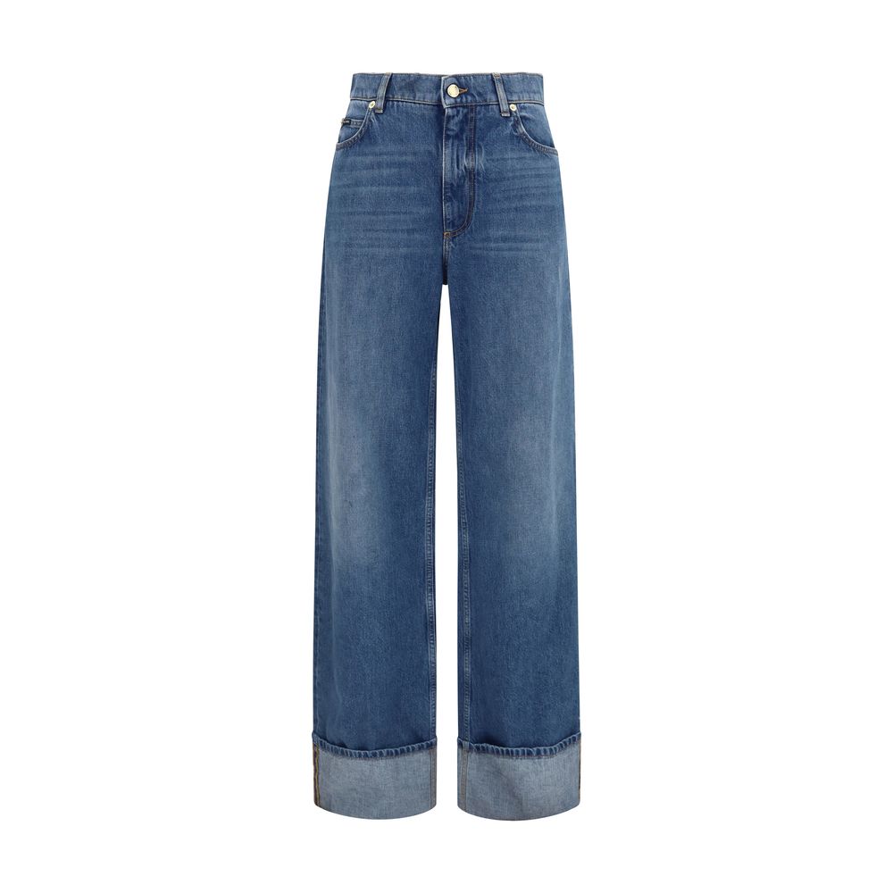 Jeans droits en coton bleu Dolce & Gabbana, vue de face, avec détails de couture et coupe classique.
