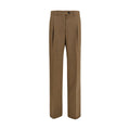 Pantalon en laine marron Prada Oves Aries pour femme, coupe élégante et détails sophistiqués, vue de face.