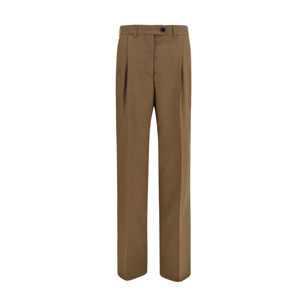 Pantalon en laine marron Prada Oves Aries pour femme, coupe élégante et détails sophistiqués, vue de face.