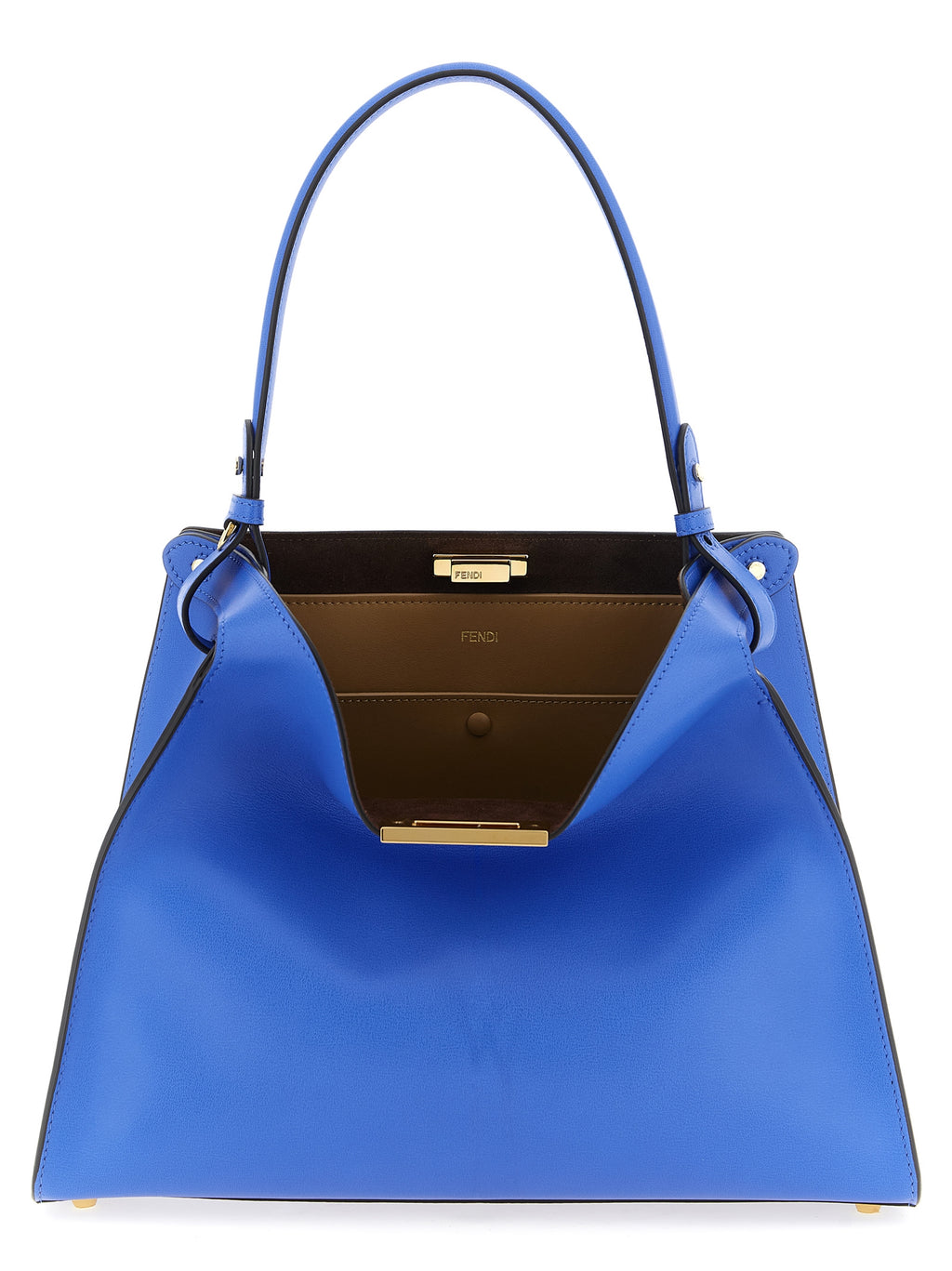 Sac à main Fendi en cuir de veau bleu, élégant et sophistiqué, avec détails en finition de haute qualité.