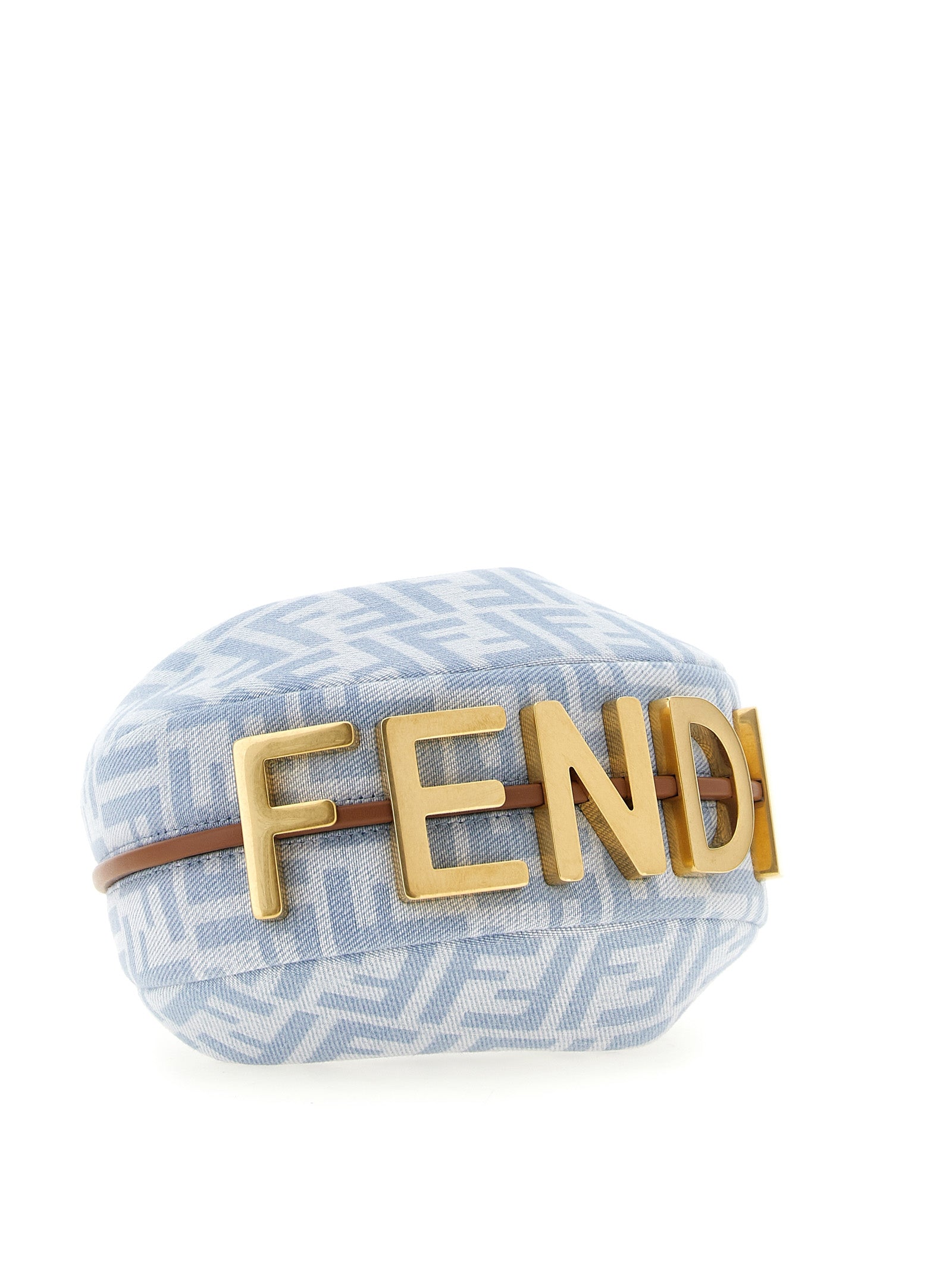 Sac à main Fendi en coton bleu, élégant et spacieux, avec détails de marque visibles, parfait pour un look sophistiqué.
