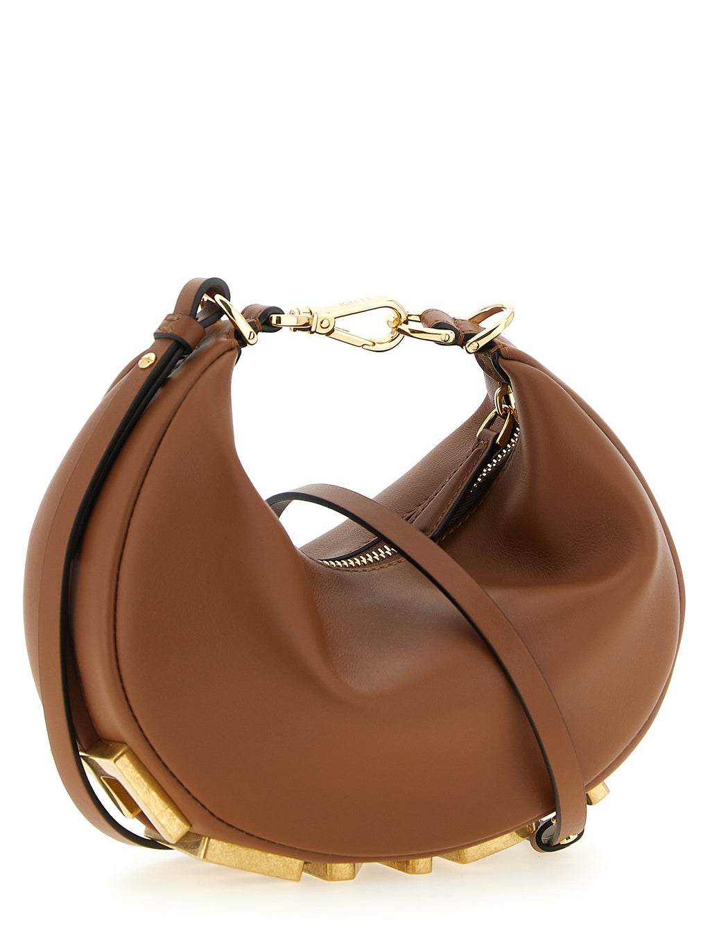 Sac à main Fendi en cuir de veau marron, élégant et sophistiqué, avec détails de finition raffinés.