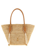 Sac à main Christian Louboutin en raffia beige avec poignées en cuir, élégant et tendance pour l'été.