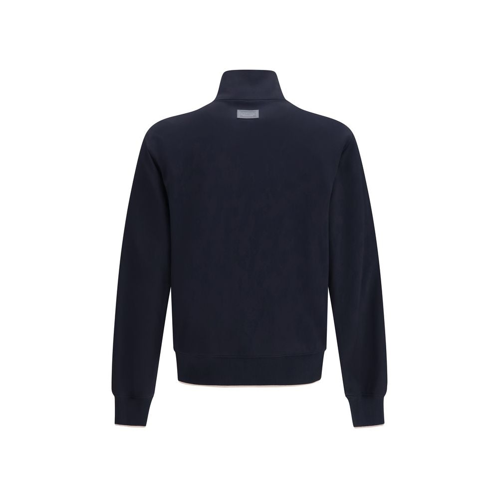 Veste longue en polyamide bleue de Dolce & Gabbana, coupe élégante, détails modernes, vue de face.