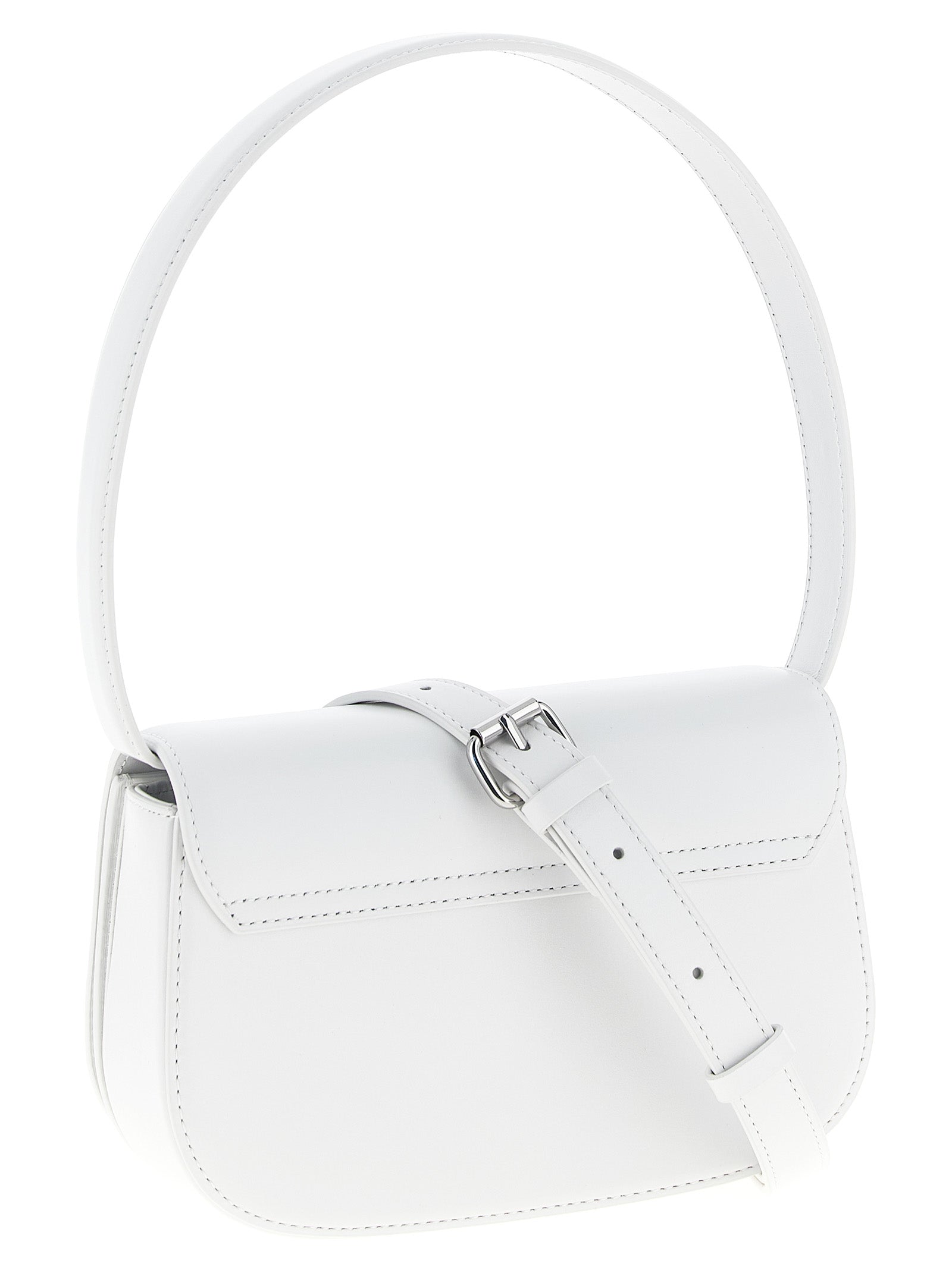 Sac à bandoulière Diesel en cuir de vache blanche, avec détails élégants et finition de haute qualité.
