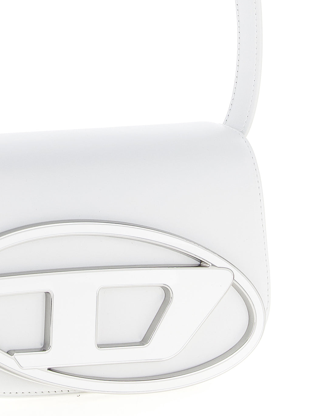 Sac à bandoulière Diesel en cuir de vache blanc, style élégant avec détails modernes, idéal pour un look sophistiqué.