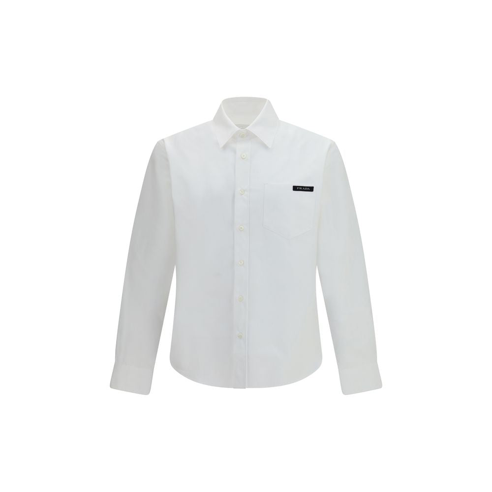 Chemise blanche en coton Prada pour homme, col classique et manches longues, élégante et impeccable.