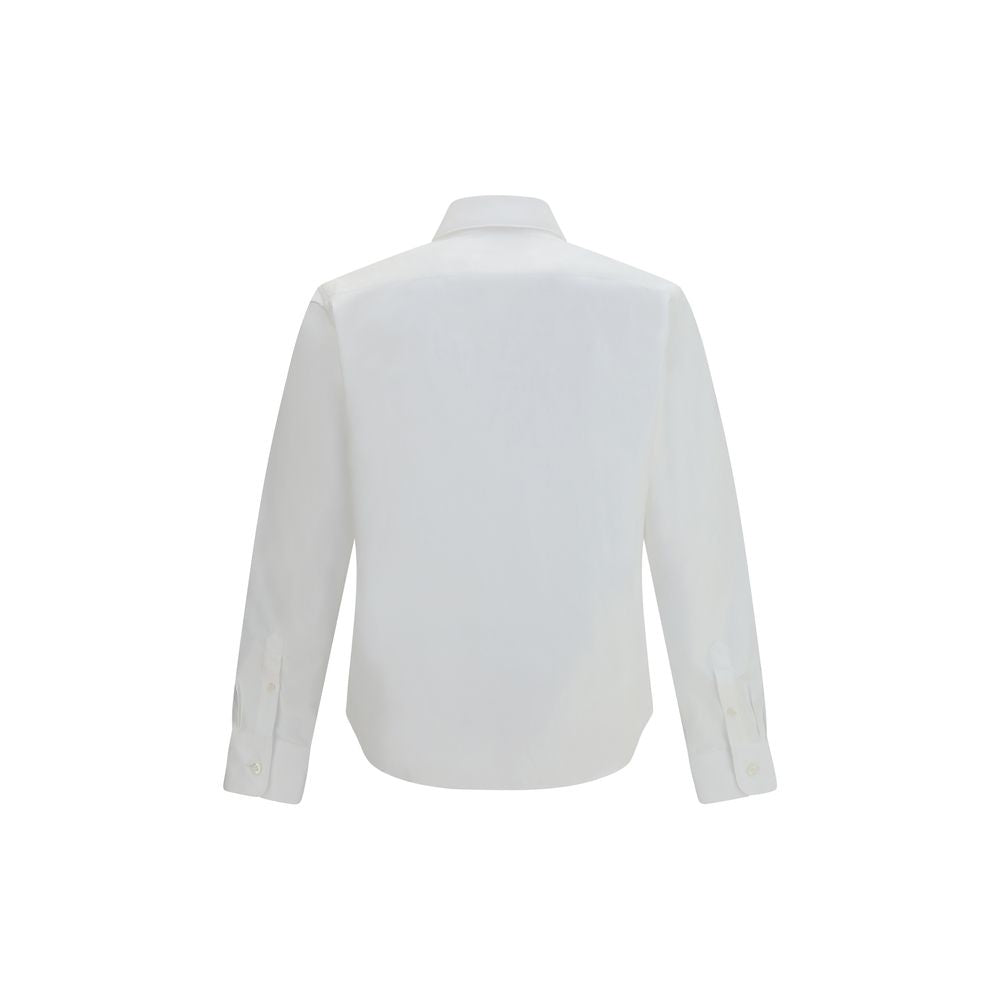 Chemise blanche en coton de Prada, chemise élégante pour homme, détail du col et des boutons visible.
