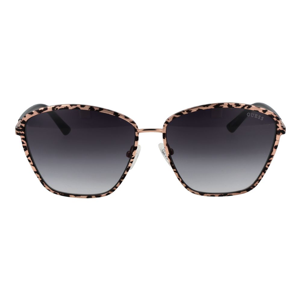 Lunettes de soleil en métal doré rose Guess avec monture élégante et branches fines, vue de face.
