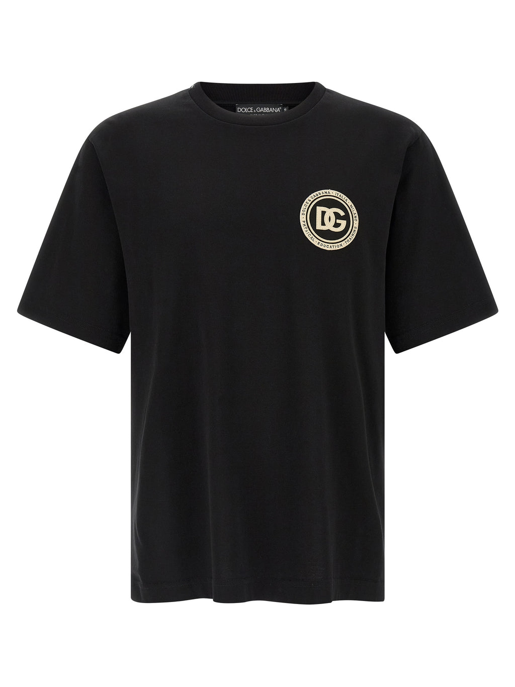 T-shirt en coton noir de Dolce & Gabbana, coupe classique, avec logo discret sur la poitrine, vue de face.