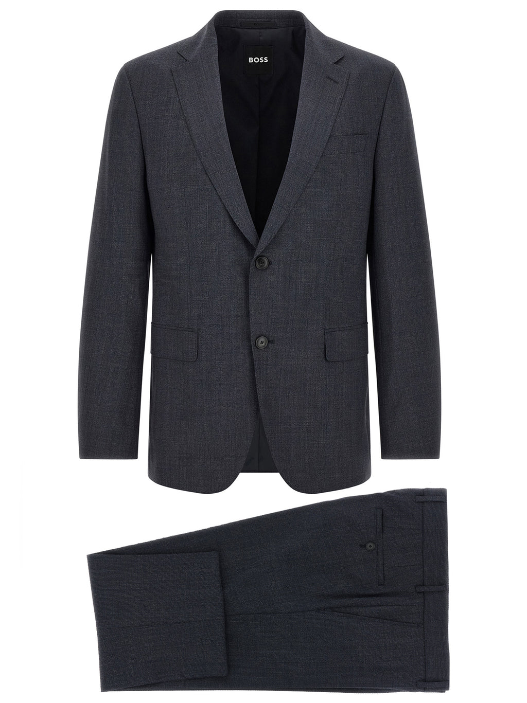 Costume deux pièces en polyester bleu de Hugo Boss, veste et pantalon élégants pour homme.