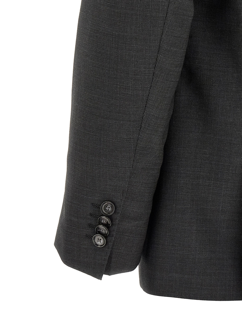 Costume deux pièces Hugo Boss en laine vierge grise, veste et pantalon élégants pour homme.