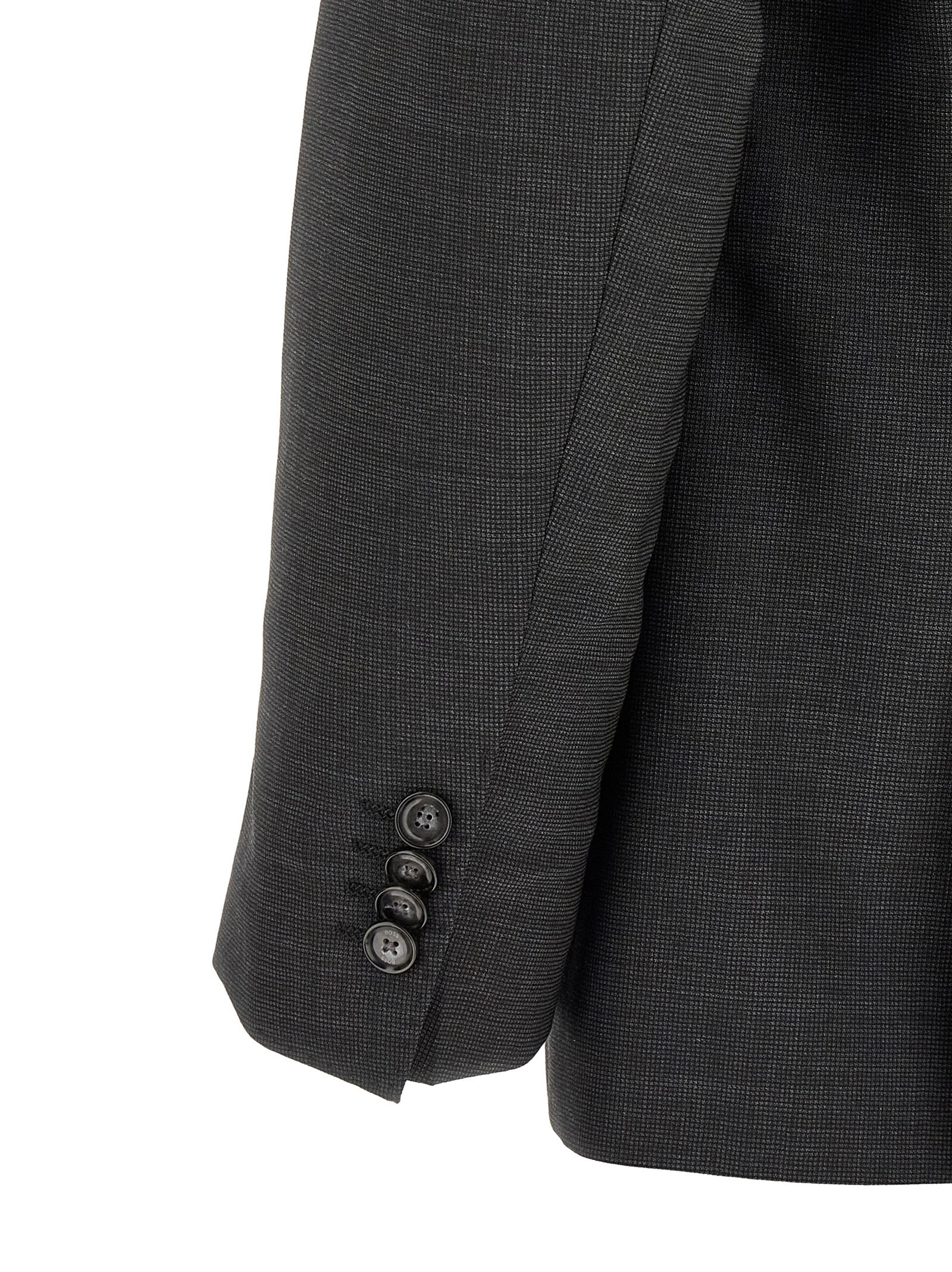 Costume deux pièces Hugo Boss en laine vierge grise, veste et pantalon élégants pour homme.