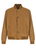 Veste bomber beige en polyester de Hugo Boss, vue de face, avec col côtelé et fermeture éclair visible.
