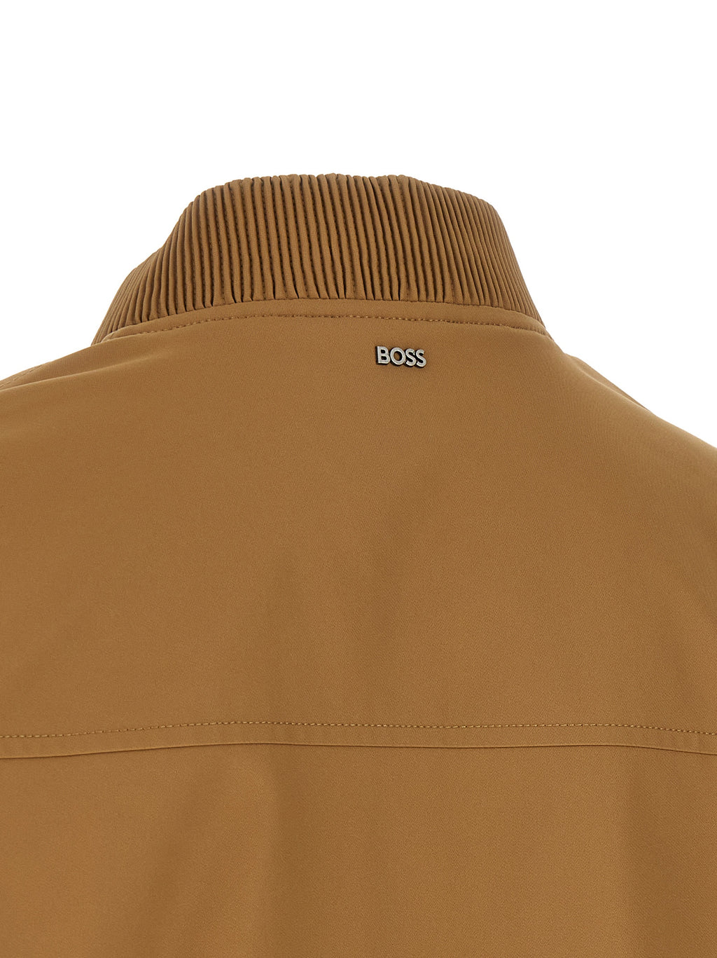 Veste bomber beige en polyester de la marque Hugo Boss, vue de face avec fermeture éclair et col ras du cou.