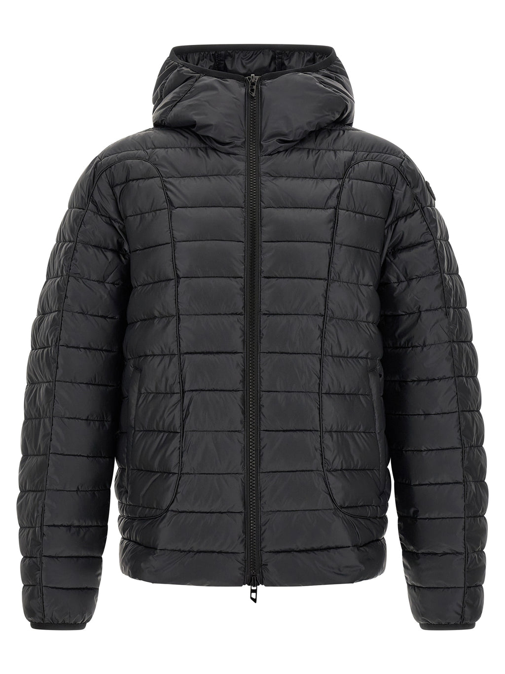 Veste longue en polyester noir Diesel, style décontracté, avec fermeture éclair et poches latérales.