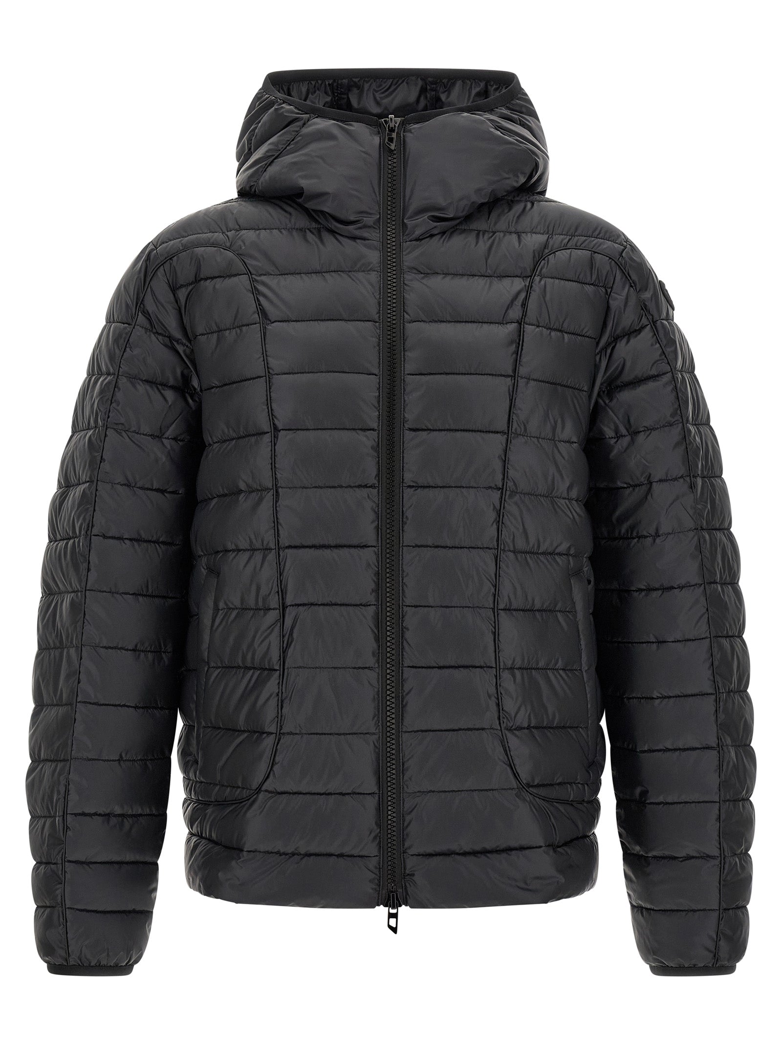 Veste longue en polyester noir Diesel, style décontracté, avec fermeture éclair et poches latérales.