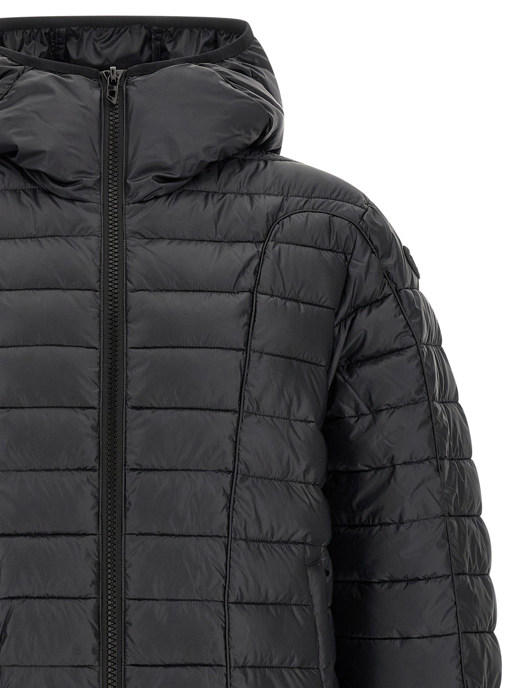 Veste longue en polyester noir Diesel, veste élégante et moderne pour homme, vue de face.