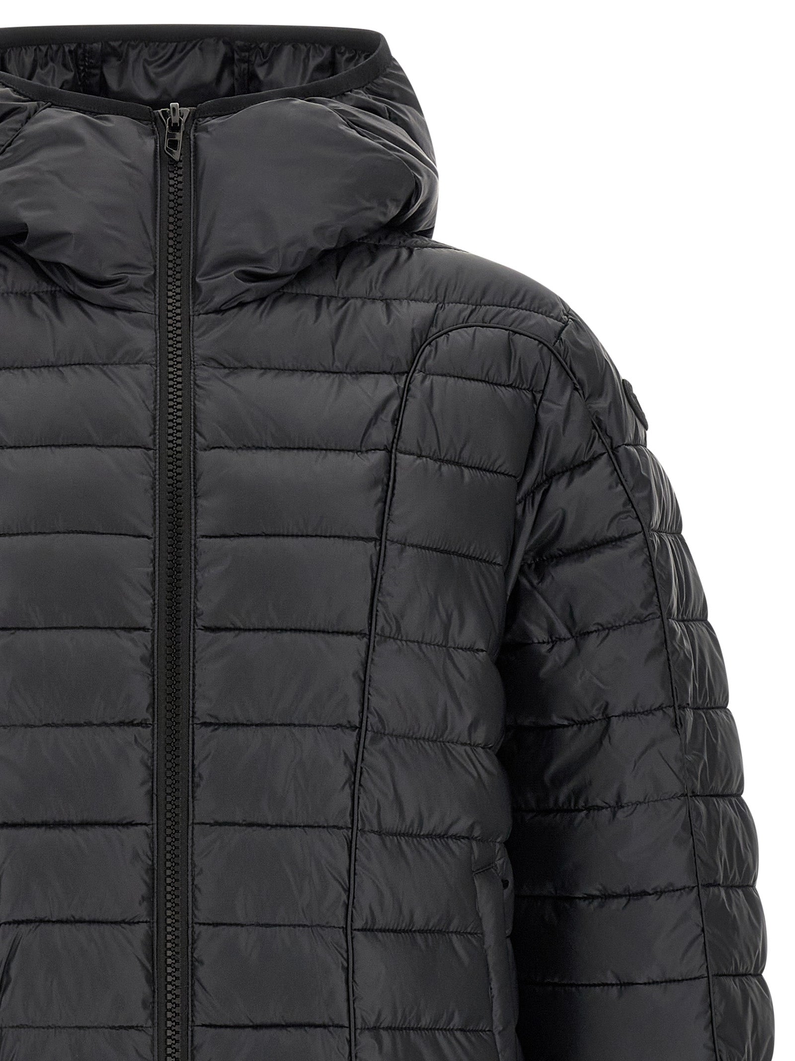 Veste longue en polyester noir Diesel, veste élégante et moderne pour homme, vue de face.