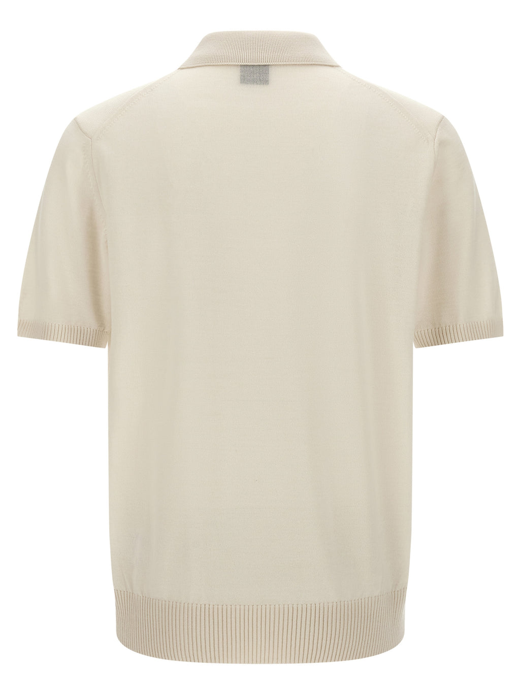 Chemise polo blanche en laine vierge de Hugo Boss, vue de face, détails du col et des boutons visibles.
