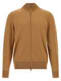 Cardigan en laine vierge marron Hugo Boss, coupe classique, avec boutons, porté sur un mannequin.