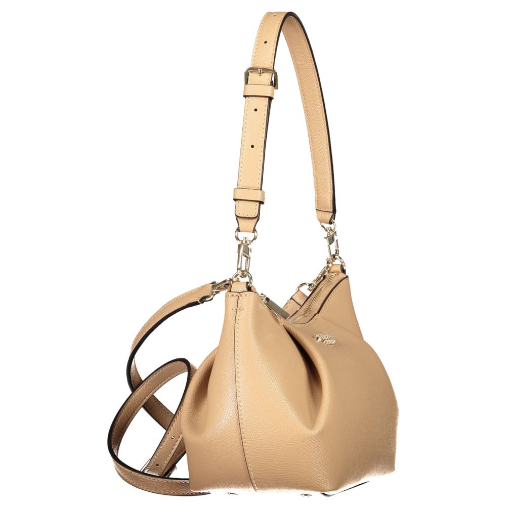 Sac à main beige en polyuréthane Guess Jeans pour femmes, avec poignée et design élégant visible sur l'image.