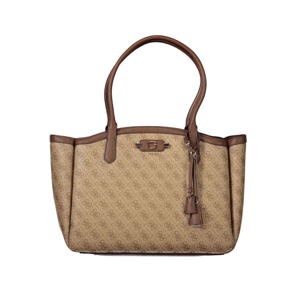 Sac à main beige en polyuréthane Guess Jeans pour femmes, avec design élégant et détails modernes.